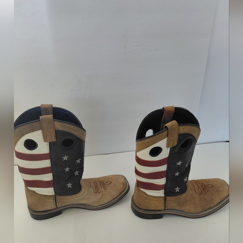 Smokey Mountain Kids Americana Flag Cowboy Boots - Tan, Red White & Blue